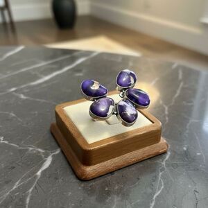 Southwestern Purple Copper Dahlia Turquoise Boho Statement Ring Sterling Silver